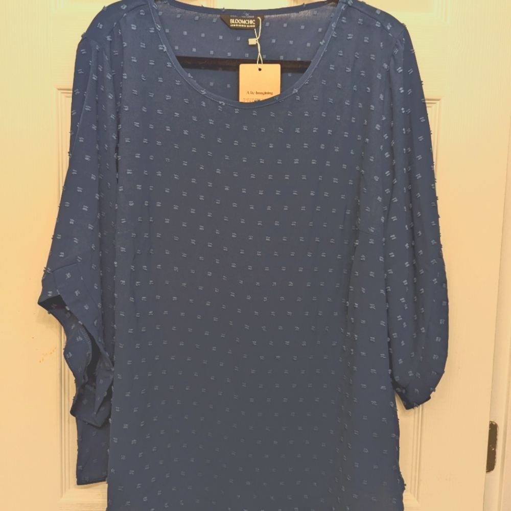 Bloom Chic Textured Round Neck Bell sleeve Blouse